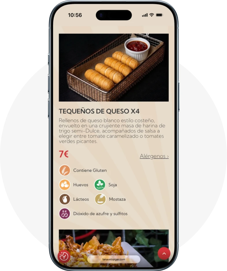 menu alergenos en web de restaurante