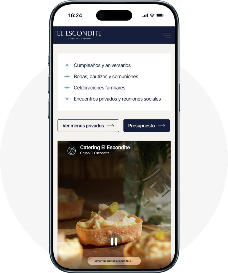 menu de grupos en web de restaurante