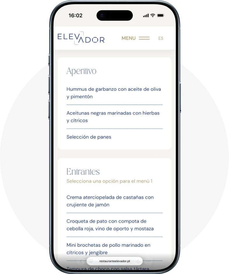 menu del dia en web de restaurante