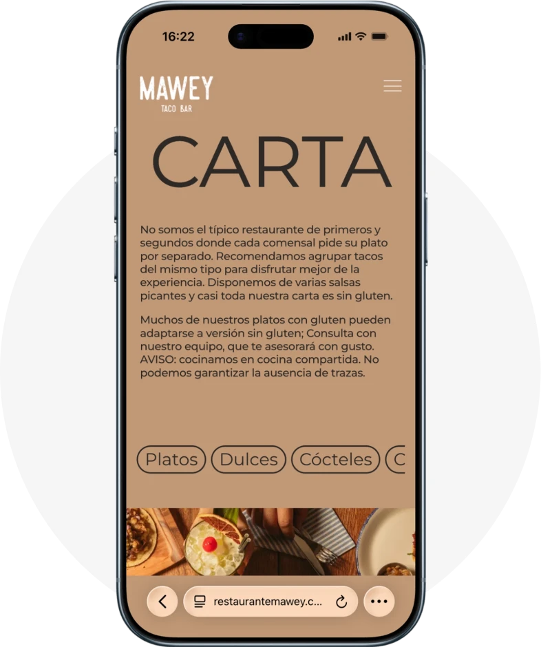 velocidad de carga de web de restaurante